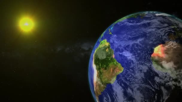 Animowana Planeta Ziemska Kosmosie Rozgwieżdżonym Niebem Tle Dzienny Cykl Nocny — Wideo stockowe