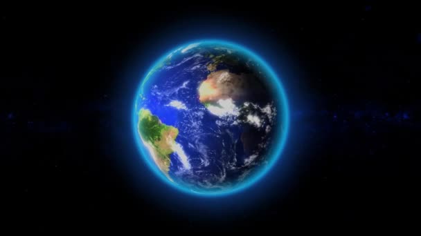 背景に星空を背景にした宇宙空間のアニメーション地球惑星 昼の夜のサイクル 映画のグラフィック — ストック動画