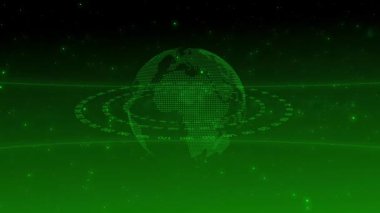 Ağ bağlantıları yeşil arkaplanda canlandırılmış dijital dünya.