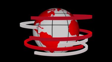 Soyut çizgilerle parlayan kırmızı bir kürenin dijital çizimi, karanlık bir arkaplanda küresel bağlantıyı ya da teknolojiyi sembolize ediyor..