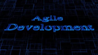 3B dijital metin Agile Geliştirme mavi ızgara arkaplan üzerinde canlandırıldı.