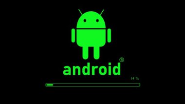 Siyah arkaplan üzerinde işlem çubuğu olan renkli android logosu.