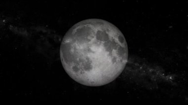 Uzayda siyah bir arkaplanda canlandırılmış ay.