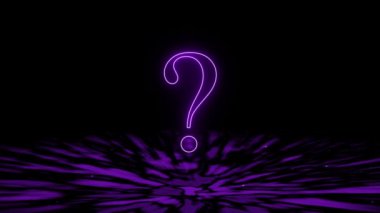 Karanlık bir arkaplanda parlayan canlı neon mor soru işareti ve dalgalanma efektleri.
