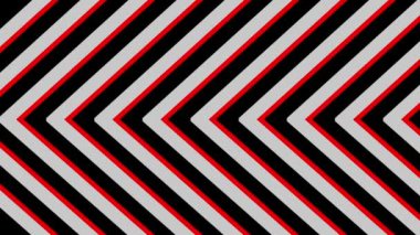 Kırmızı aksanlı siyah ve beyaz köşegen desenli animasyon geometrik bir optik illüzyon yaratıyor..