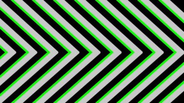 Yeşil aksanlı siyah ve beyaz köşegen desenler, geometrik bir optik illüzyon yaratıyor..