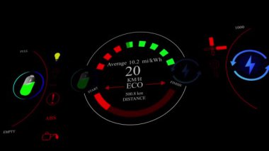 Dijital hız ölçer gösterge paneli siyah arka planda kilometrelerce araba animasyonu gösteriyor. mz_732