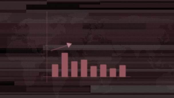 ワールドマップによるカラフルなビジネスグラフの成長とモダンなラインマップアニメーションの背景 — ストック動画