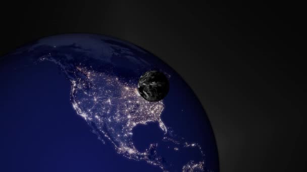 Planeta Tierra Animado Espacio Con Pequeño Planeta Fondo Continentes Océanos — Vídeos de Stock