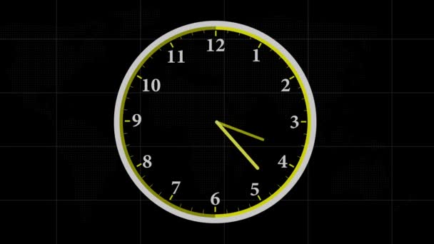Цифровые Круглые Часы Анимированные Впервые Потраченное Время Черном Фоне Графики — стоковое видео