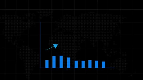 ダークバックグラウンドでアニメーションされた上向きの矢印を持つ抽象的な財政成長チャート — ストック動画