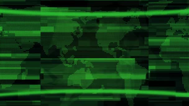 Abstracte Digitale Glitch Achtergrond Met Groene Zwarte Horizontale Lijnen Geanimeerde — Stockvideo