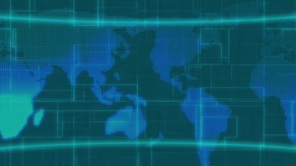 蓝色背景下带有网格线的数字世界地图 — 图库视频影像