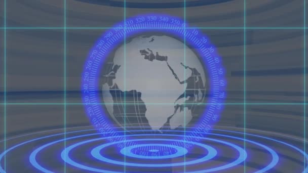 Globus Cyfrowy Niebieskim Efektem Domina Tle Siatki Animowanej Symbolizującej Globalną — Wideo stockowe