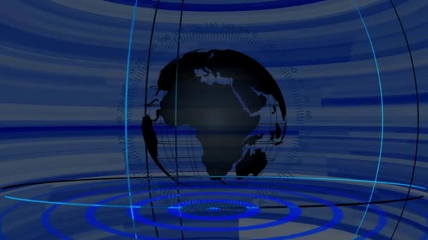 Digital Glob Med Blå Krusning Effekter Ett Rutnät Bakgrund Animerade — Stockvideo