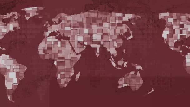 Animerad Digital Världskarta Ett Mosaikmönster Med Maroon Färgschema Lämplig För — Stockvideo