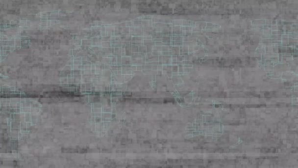 회색과 미묘한 청록색의 그늘에서 왜곡된 패턴과 데이터 효과를 애니메이션 디지털 — 비디오
