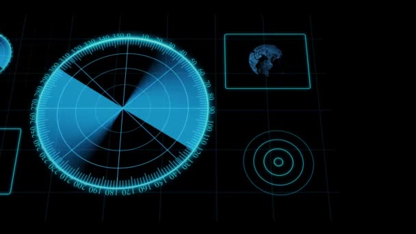 Futuristisch Radarscherm Met Blauwe Lijnen Een Donkere Achtergrond — Stockvideo