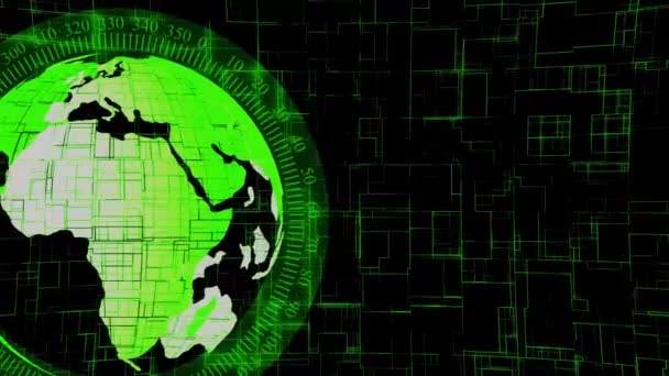 Цифровой Глобус Зеленым Двоичным Кодом Кибербезопасностью Глобальной Концепцией Сети Анимирован — стоковое видео