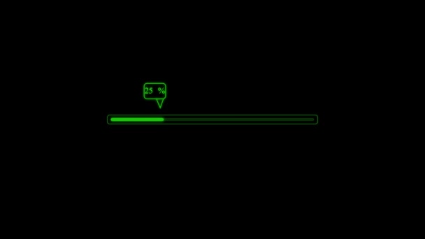 Digital Technology Neon Abstract Animated Green Color Loading Bar Black — Stock Video