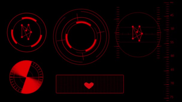 어두운 배경에 빛나는 빨간색 그래프와 디자인과 애니메이션 미래의 Hud 인터페이스 — 비디오