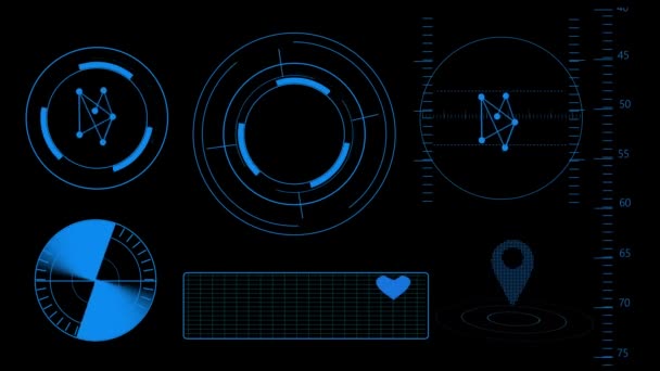 Interface Hud Bleu Futuriste Avec Des Éléments Circulaires Des Graphiques — Video