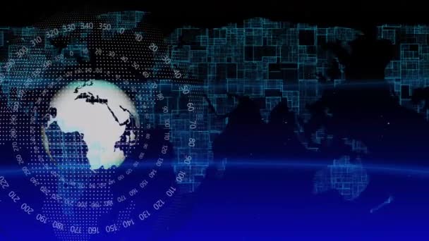 Анимированная Цифровая Карта Мира Бинарным Кодом Сетевыми Соединениями Символизирующими Глобальную — стоковое видео