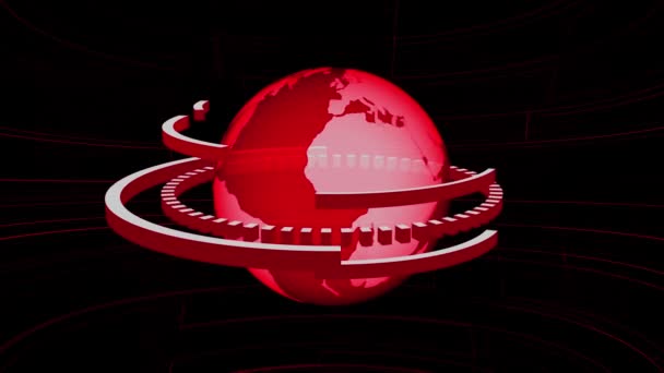 Dinamik Çizgileri Olan Dijital Kırmızı Küre Koyu Bir Arkaplanda Canlandırıldı — Stok video
