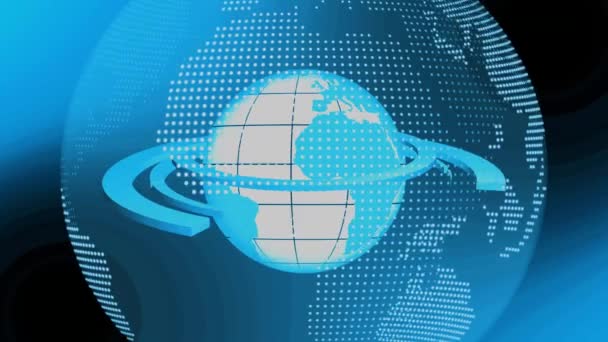 抽象的な線を持つ青い光る地球のデジタルイラスト 暗い背景にアニメーションされたグローバルな接続やテクノロジーを象徴する — ストック動画