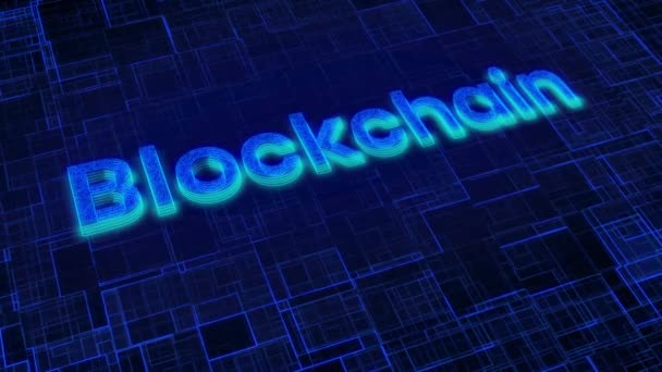 Νέο Μπλε Κείμενο Blockchain Ψηφιακό Φόντο Καννάβου — Αρχείο Βίντεο