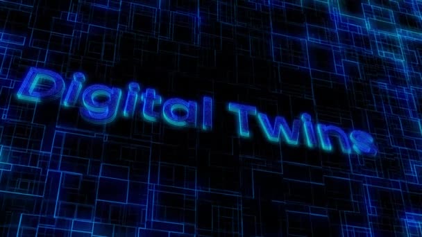 Futuristischer Digitaler Grid Hintergrund Mit Neonfarbenem Digital Twins Text Konzept — Stockvideo