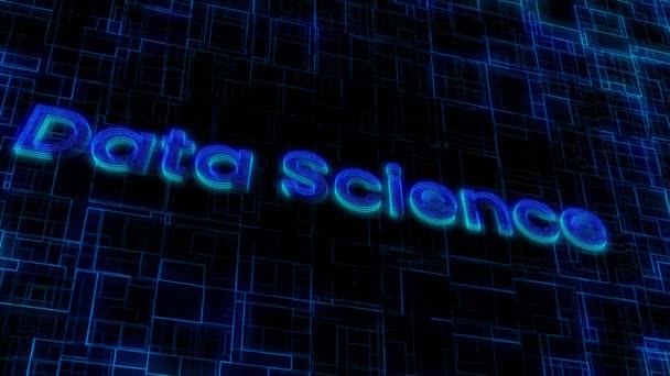 Digital Concept Data Science Neon Blue Animated Dark Matrix Grid — Wideo stockowe