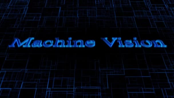 Digitale Konzeptkunst Von Machine Vision Text Mit Neonblauem Licht Animiert — Stockvideo