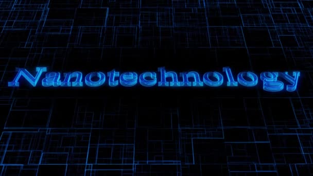 Digital Concept Art Word Nanotechnology Futuristic Blue Neon Glow Animated — Stock Video