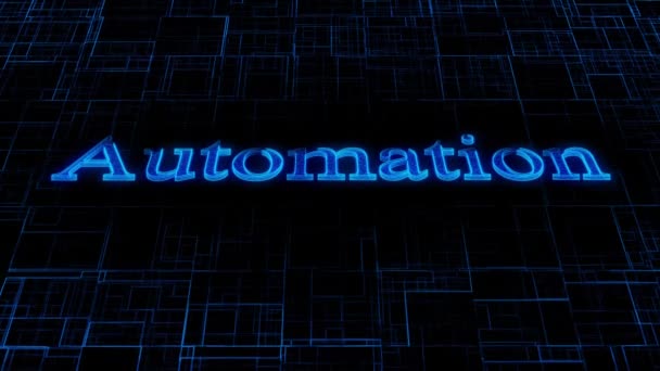 Animated Digital Concept Automation Glowing Blue Text Circuit Grid Background — Stock Video