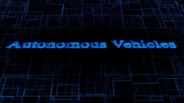 Animated Digital Concept Art Autonomous Vehicles Neon Blue Grid Background — Stock Video