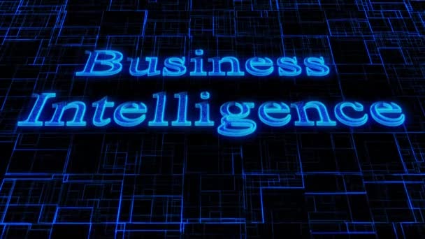 Neon Blue Business Intelligence Tekst Animert Digital Grid Bakgrunn – stockvideo