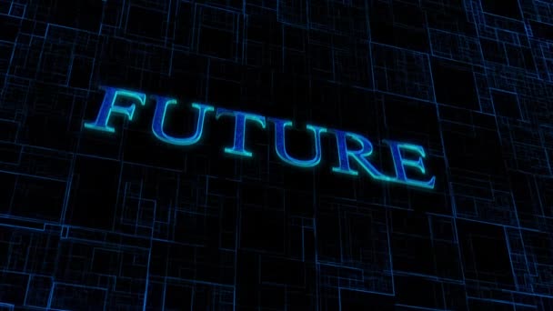 Neonowy Znak Słowem Przyszłość Świecący Niebieskim Animowanym Ciemnym Abstrakcyjnym Tle — Wideo stockowe