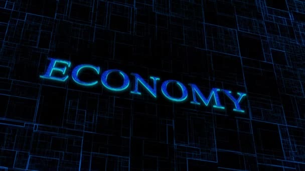 未来的なグリッドの背景にネオンブルー Economy テキストを搭載したデジタルエコノミーコンセプト — ストック動画