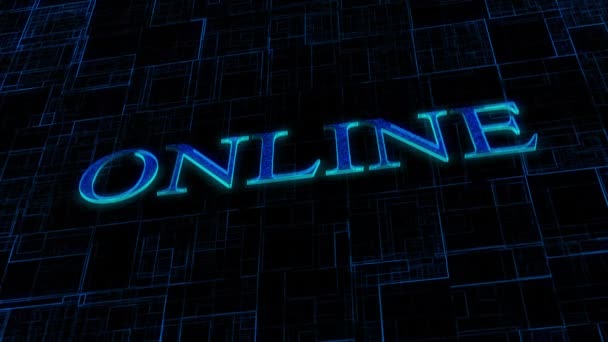 Sinal Néon Online Fundo Grade Digital Escuro Simbolizando Conectividade Com — Vídeo de Stock