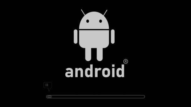 Android标志 带有带黑色背景的进度条动画 — 图库视频影像