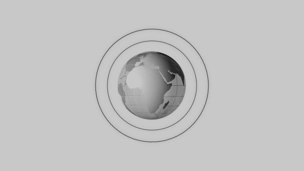 Immagine Monocromatica Globo Stilizzato Con Cerchi Concentrici Animati Sfondo Grigio — Video Stock