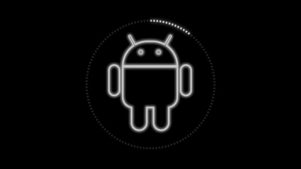 Karanlık Bir Arka Planda Parlayan Animasyon Android Logosu Teknoloji Mobil — Stok video