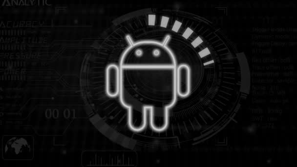 Animated Android Logo Glowing Dark Background Suitable Technology Mobile Concepts — Stock Video