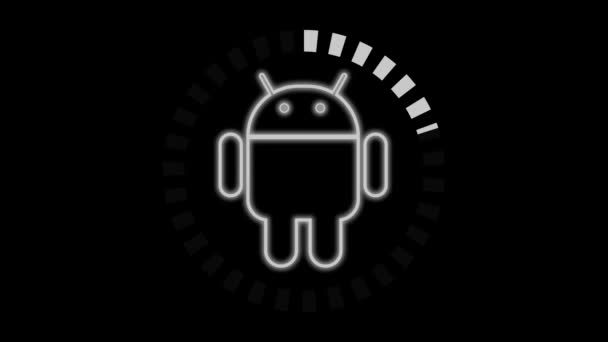 Logo Androide Animado Que Brilla Sobre Fondo Oscuro Adecuado Para — Vídeos de Stock