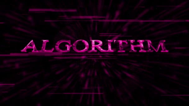 Animált Digitális Háttér Szó Algorithm Rózsaszín Neon Fények Futurisztikus Kibervonalak — Stock videók