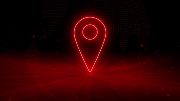 Neon Glowing Location Icon Animated Black Background — Stock Video