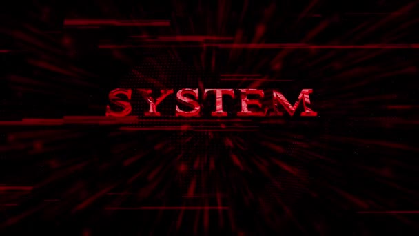 ダイナミックなラインで未来的な赤と黒のデザインをフィーチャーした大胆な文字で System という単語でアニメーションされたデジタル背景 — ストック動画