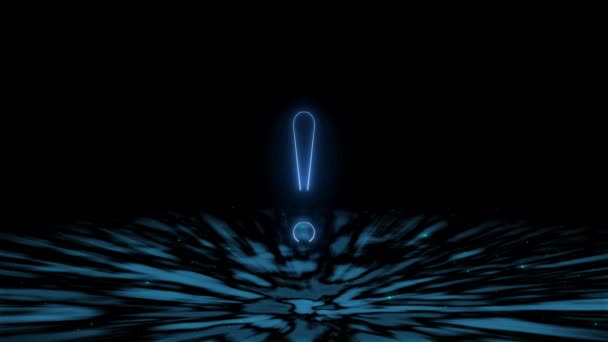 Animated Neon Blue Exclamation Mark Glowing Ripple Effect Dark Background — Stock Video