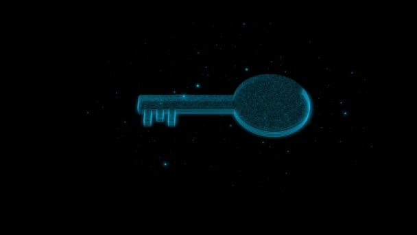 Сяючий Синій Ключ Силует Анімований Темному Фоні — стокове відео